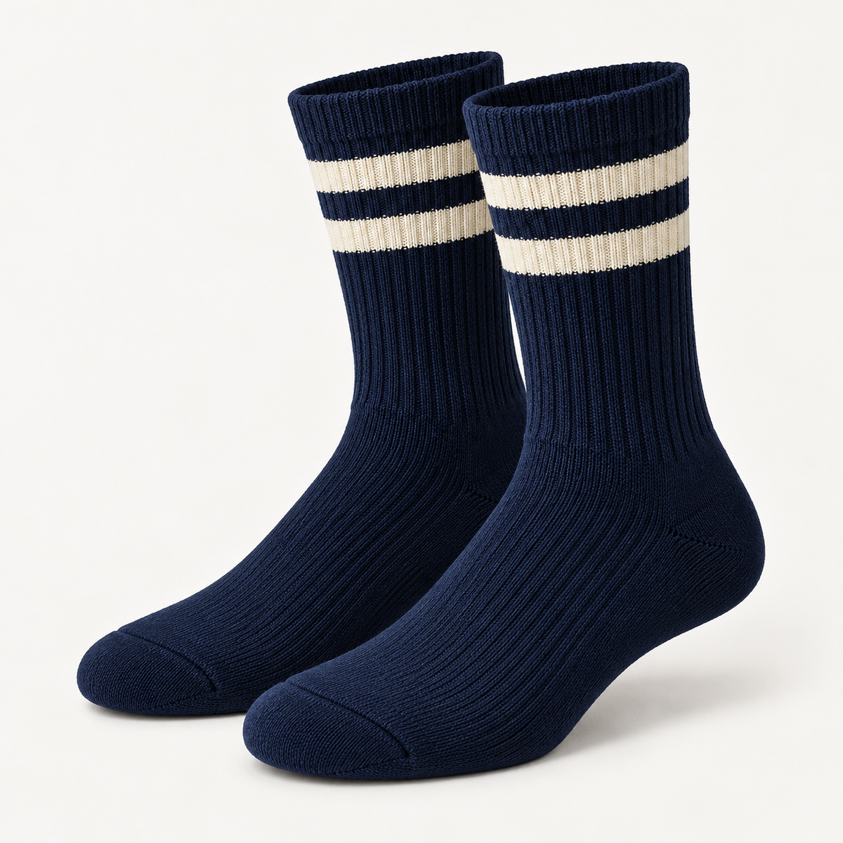 Navy & Cream Varsity Stripe Crew Socks — main view