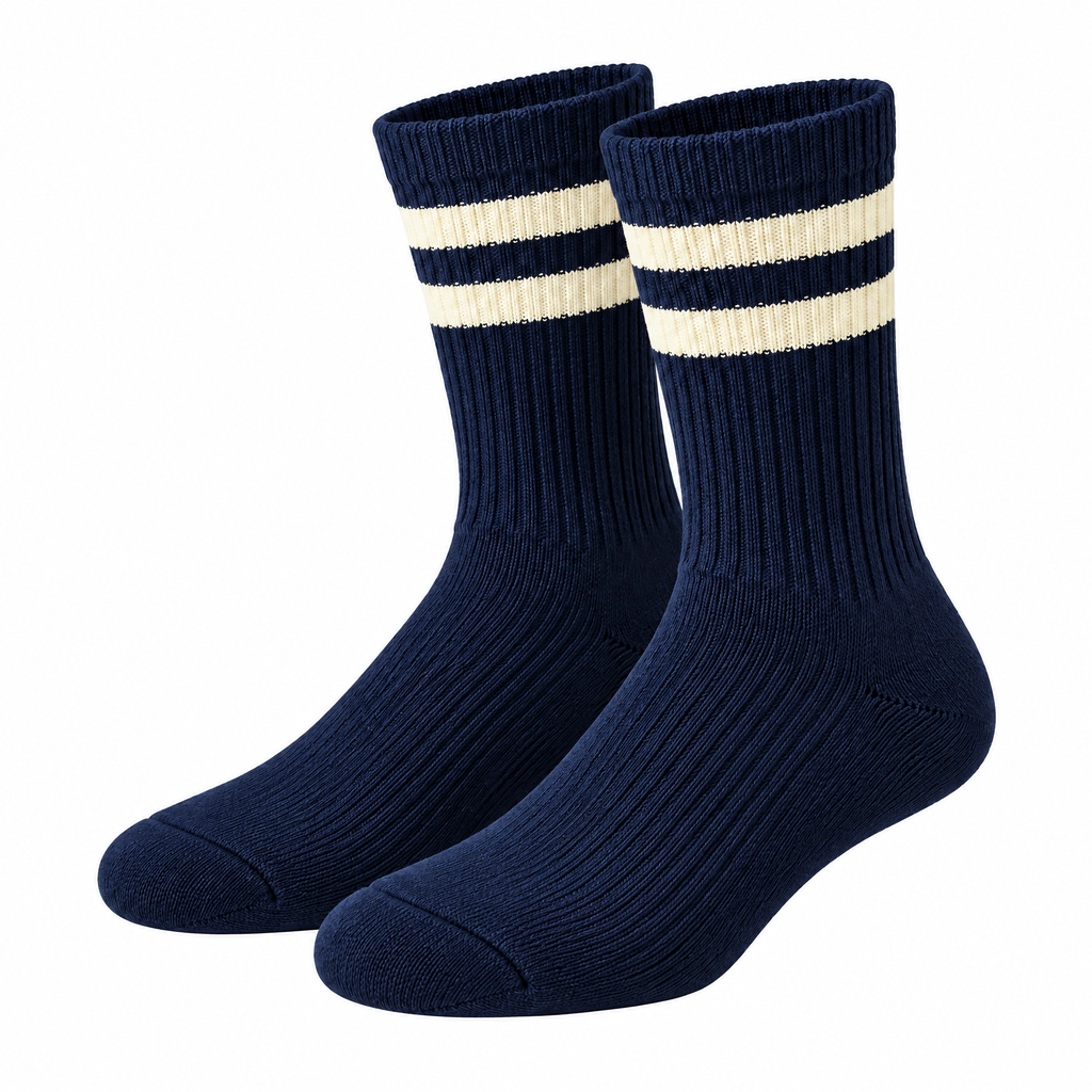 Navy & Cream Varsity Stripe Crew Socks — product view