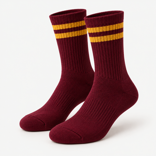 Burgundy & Gold Retro Varsity Crew Socks — main view