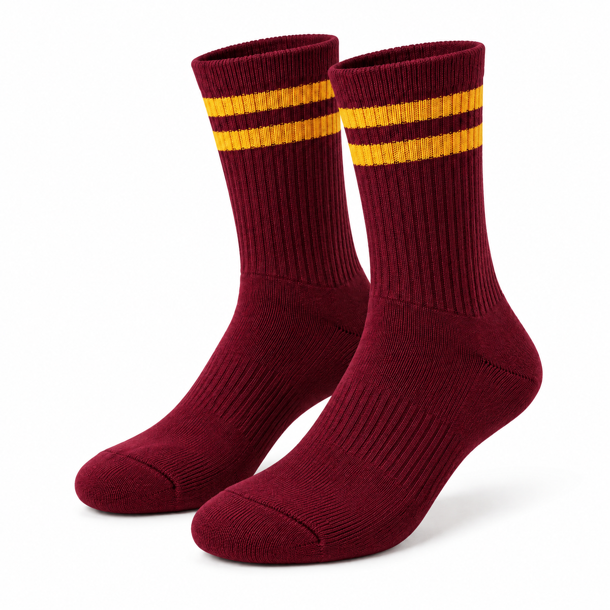 Burgundy & Gold Retro Varsity Crew Socks — product view