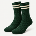 Forest Green Cable-Knit Varsity Crew Socks — main view