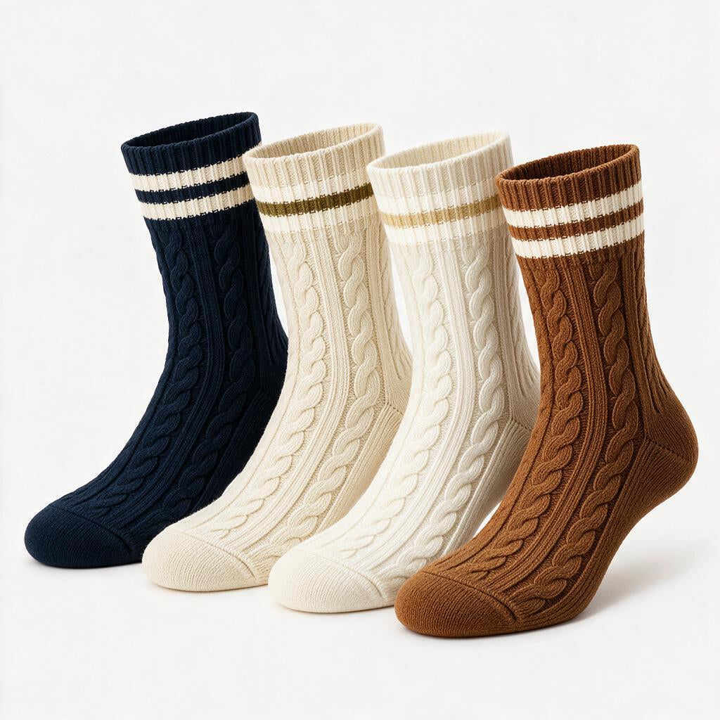 Forest Green Cable-Knit Varsity Crew Socks — styling variation