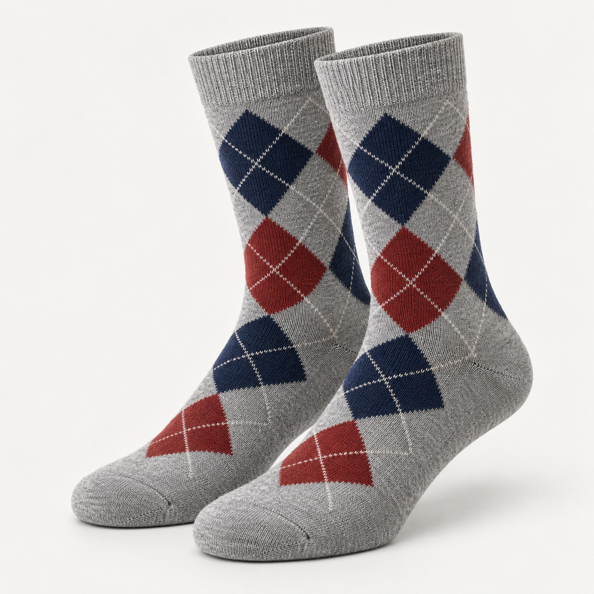 Heather Gray Navy & Brick Argyle Crew Socks — main view