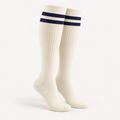Ivory Knee-High Socks with Navy Double Stripes — main view