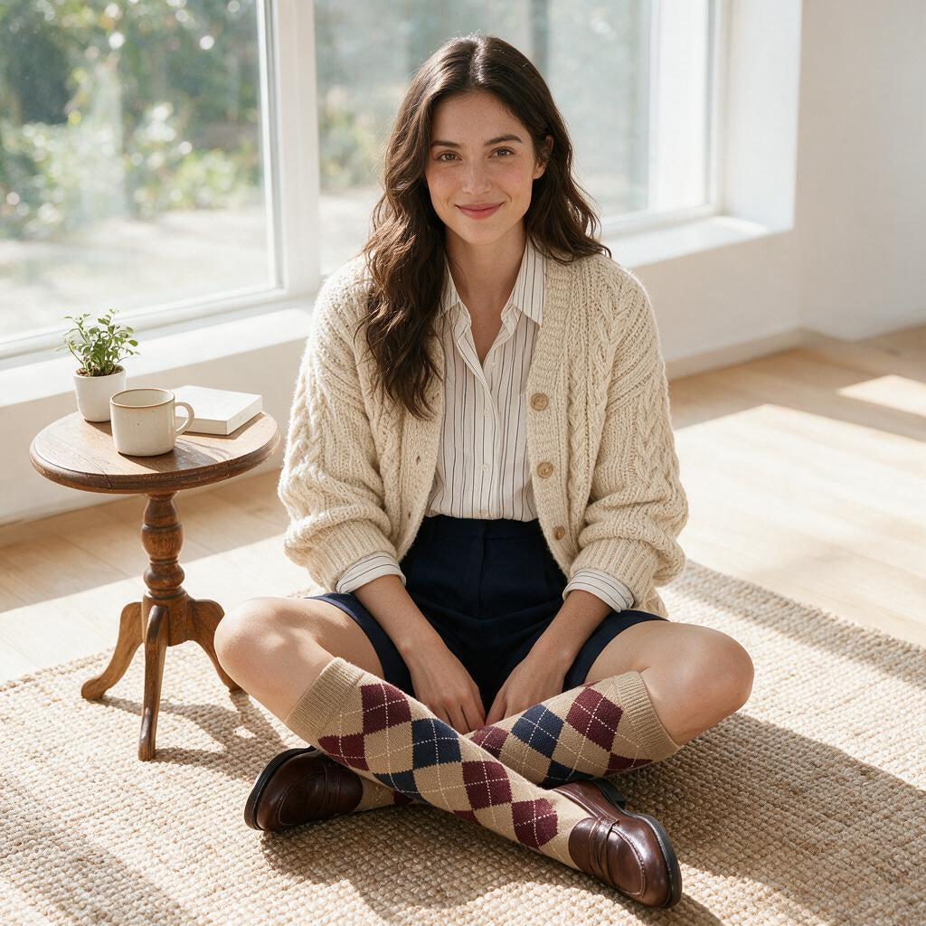 Camel Argyle Heritage Knee-High Socks — outfit inspiration