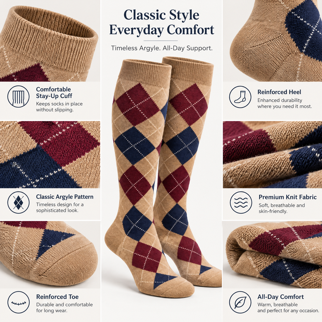 Camel Argyle Heritage Knee-High Socks — design details