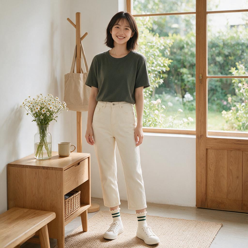 Ivory Ruffle-Cuff Ankle Socks with Forest Green Stripes — outfit inspiration